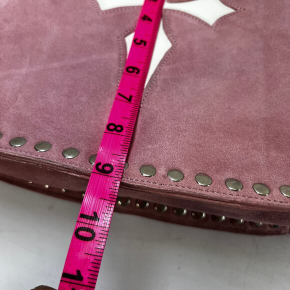 Western Studded Pink Suede Genuine Leather Shoulder Bag - Picture 10 of 13